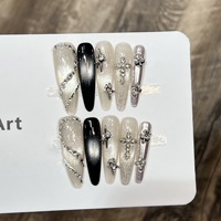 黛瑞森【梦绕】暗黑系穿戴甲纯手作克罗心美甲猫眼碎钻甲片可拆卸