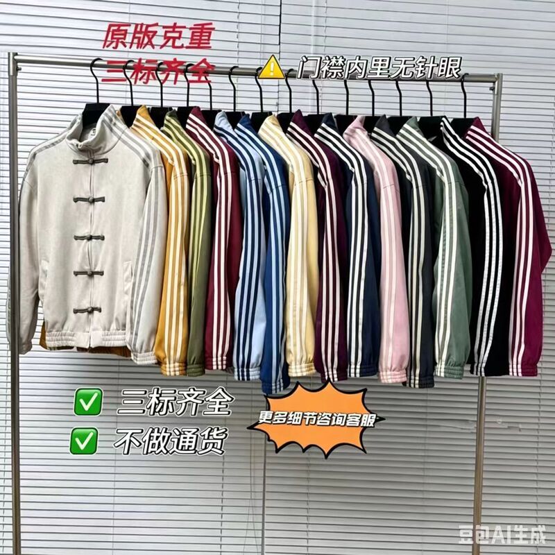Cross-Border Popular Three-Leaf Spring and Autumn Three-Stripe Retro Chinese-Style Buttoned Stand-Collar Tang Suit Sports Jacket Cross-Border Popular Three-Leaf Spring and Autumn Three-Stripe Retro Chinese-Style Buttoned Stand-Collar Tang Suit Sports Jacket
