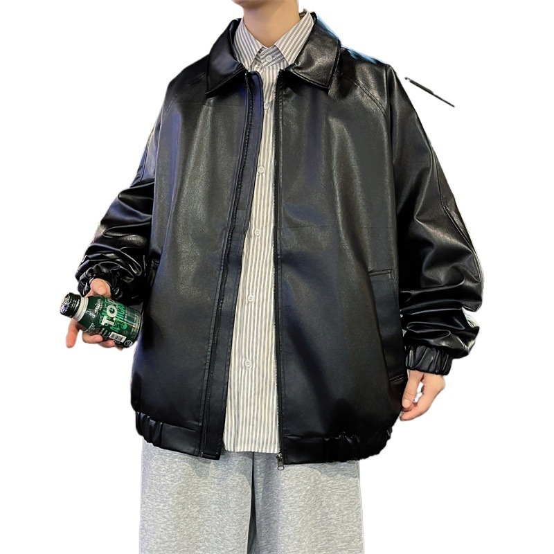 Retro solid color polyurethane jacket