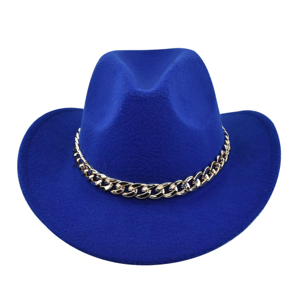 Cowboy jazz gold-plated chain woolen top felt sheep hat, cowboy hat_voghion.com
