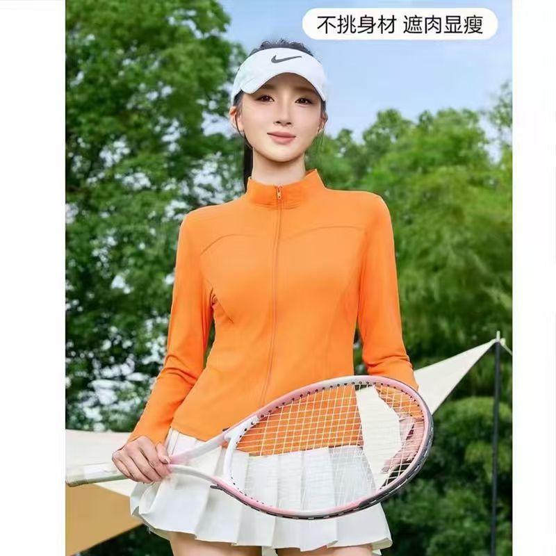 Simple, slim fit, cool and versatile stand-up collar sun protection jacket for women, thin and breathable summer style, suitable for fitness, outdoor, and yoga.