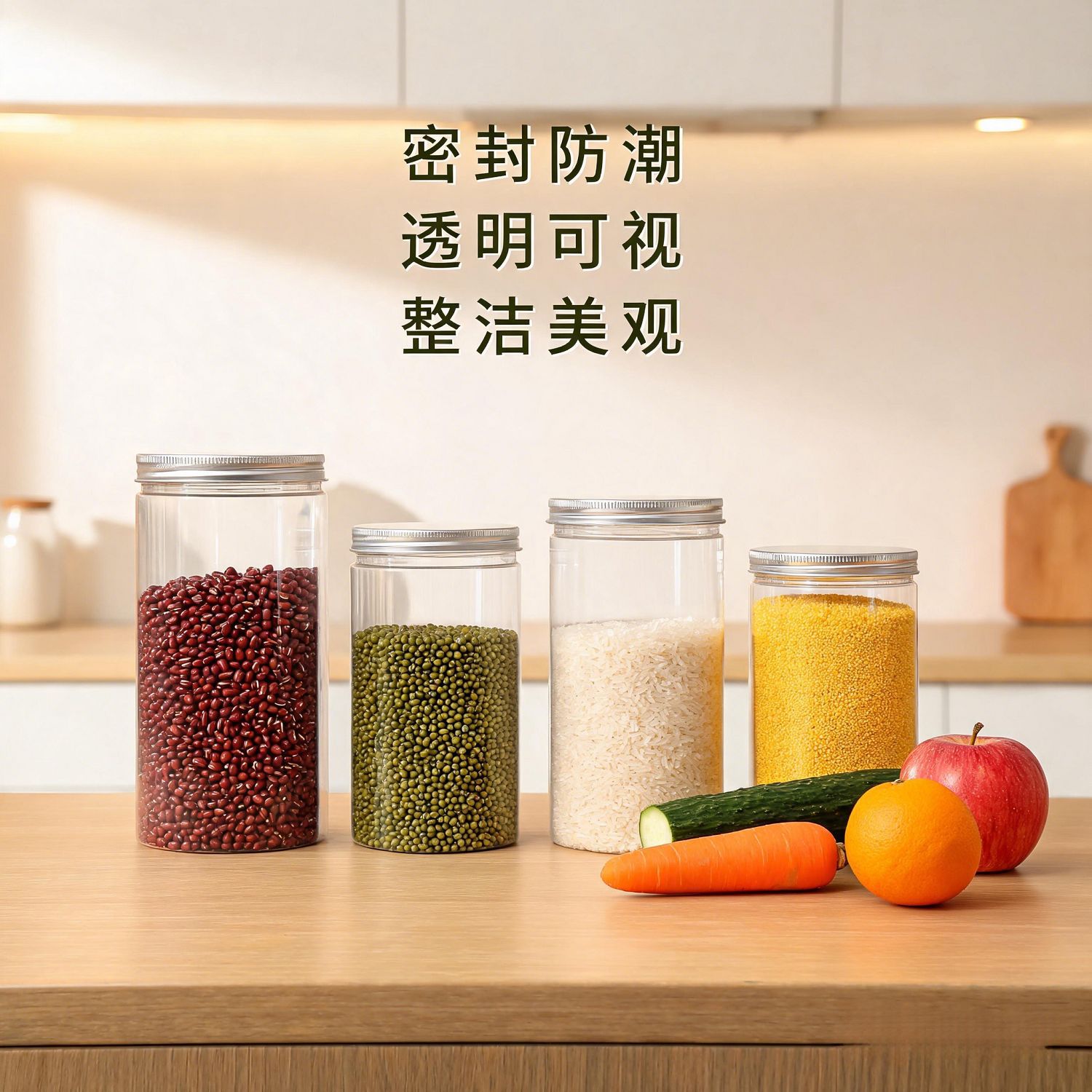 Sealed storage jars for grains and cereals, kitchen food storage jars with lids, moisture-proof wide-mouth storage jars, plastic round jars