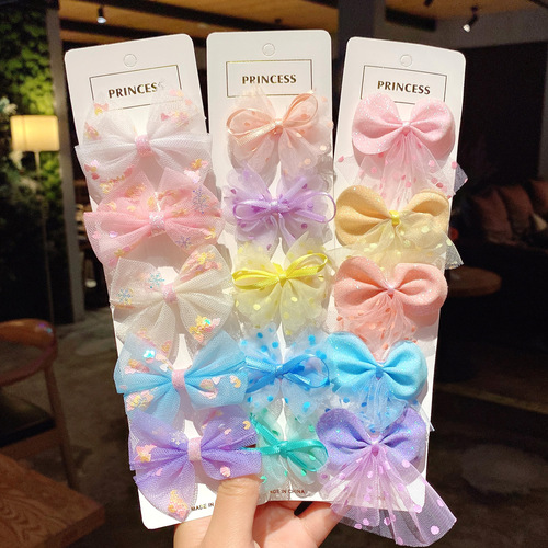 Mesh children's hair clip set Korean style girls lace sequin bow hair clip cute princess side clip hair accessories