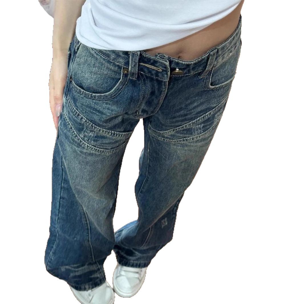 Jean rétro patchwork évasé pour femme, pantalon taille basse à jambes larges, jean décontracté polyvalent longueur sol pour le printemps et l'automne_voghion.com