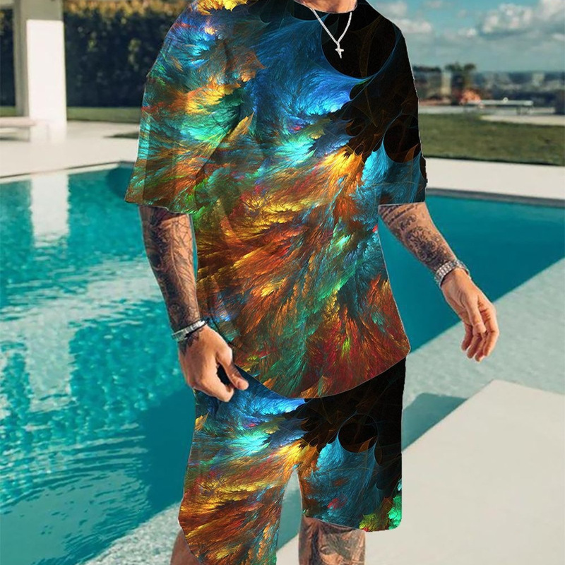 2022 New European and American Trendy 3D Digital Color Print Loose Trendy T-Shirt and Shorts Set Wholesale from Manufacturer 2022 New European and American Trendy 3D Digital Color Print Loose Trendy T-Shirt and Shorts Set Wholesale from Manufacturer