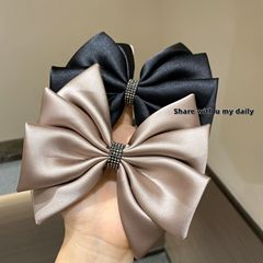 大蝴蝶结头饰后脑勺发夹黑色缎面顶夹弹簧夹新款气质高端发卡发饰
