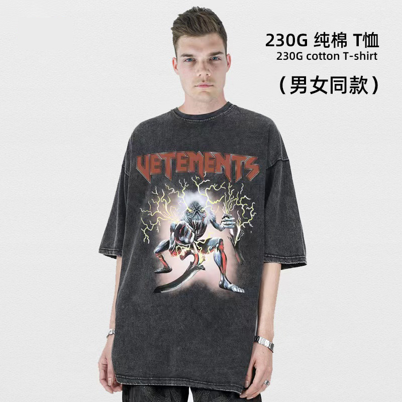 Amazon verano nuevo estilo de moda para hombres flocos de nieve fritos hacer viejos hombres sueltos impresión de algodón gran camiseta de manga corta