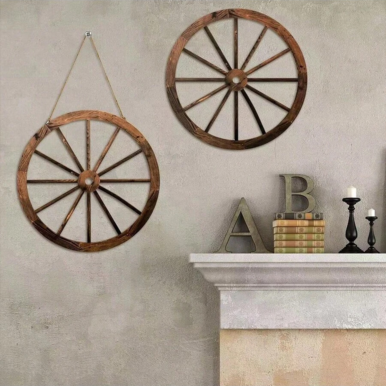 New Nordic INS American Country Style Wheel Decorative Wall Hanging Home Decor Round Wooden Product_voghion.com