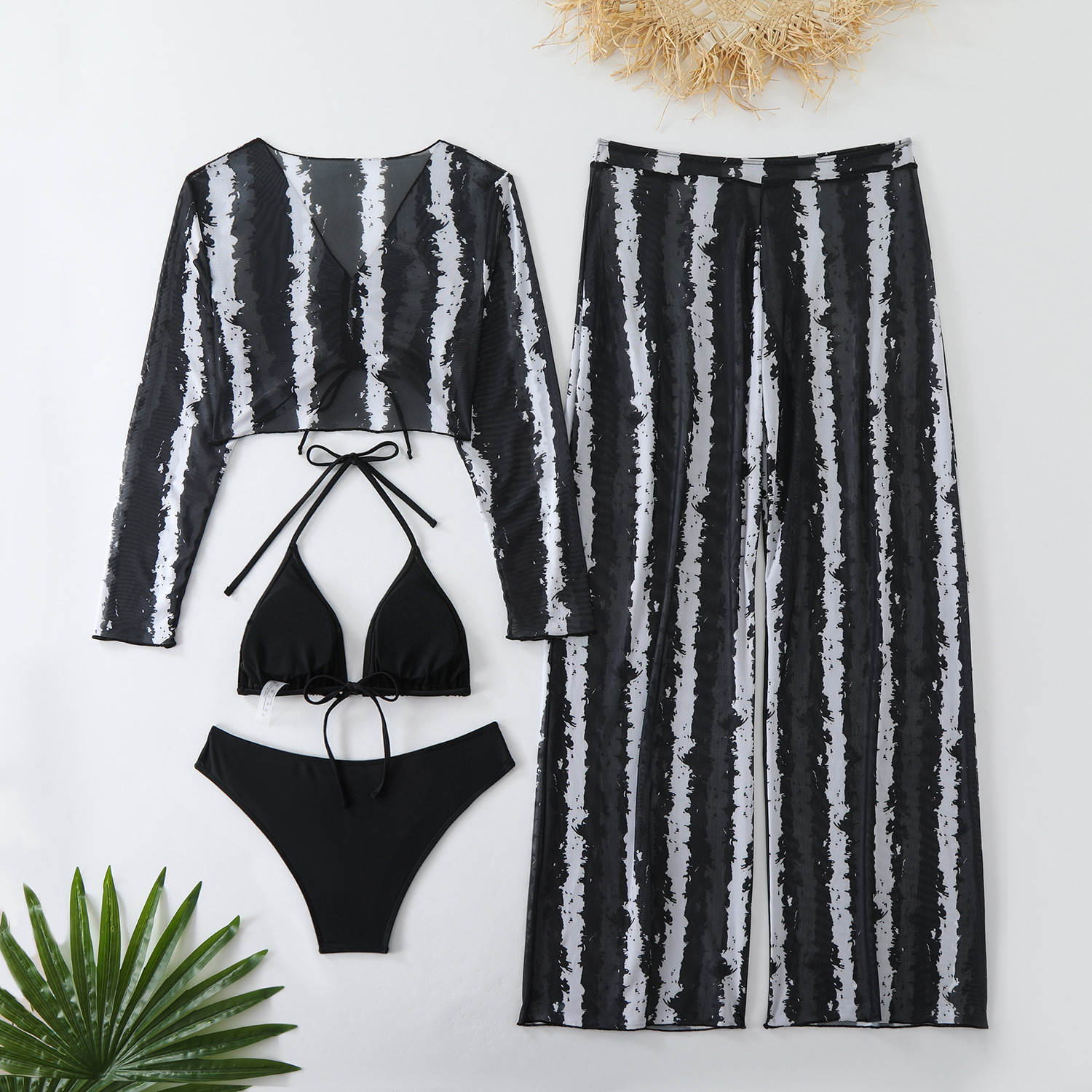 3 Pieces Set Quantity Women's Sexy Solid Color 3 Pieces Set Bikinis Swimwear