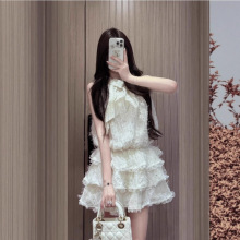 壹捌潮品 2025夏季韩系甜美风蝴蝶结钉珠无袖连衣裙女显瘦蛋糕裙