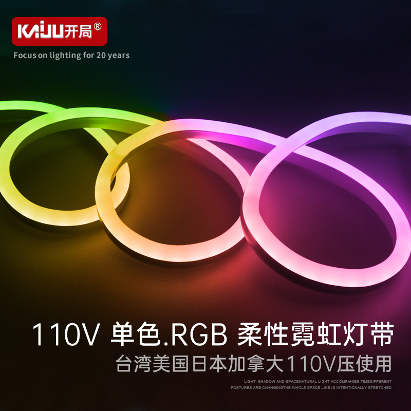 Tira de luz flexible de neón LED colorido 110V Comercio exterior transfronterizo popular barra de luz al aire libre impermeable Super brillante iluminación decorativa