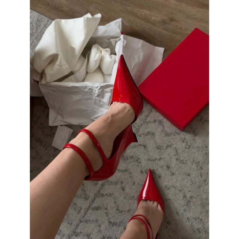 2026 New Style Red Patent Leather Sexy Wedge Pointed-Toe High-Heeled Shoes Shallow Mouth Single-Strap French-Style Women's Sandals