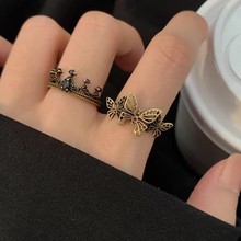 复古镂空金属蝴蝶戒指女轻奢小众高级感皇冠2025新款开口食指戒