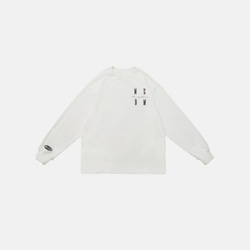 【王鶴山吹同金】ME国潮牌長袖純綿tシャツ男女春秋にロゴプリントがゆるい|undefined