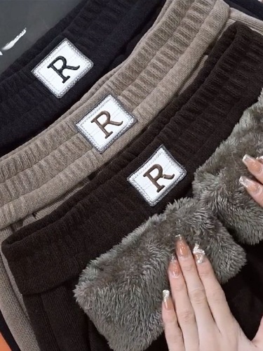 Thick Fleece Lined Snow Nylon Women's Winter Kids Lambskin High-Waisted Loose Plus Size Mom's Bootcut Straight Casual Pants