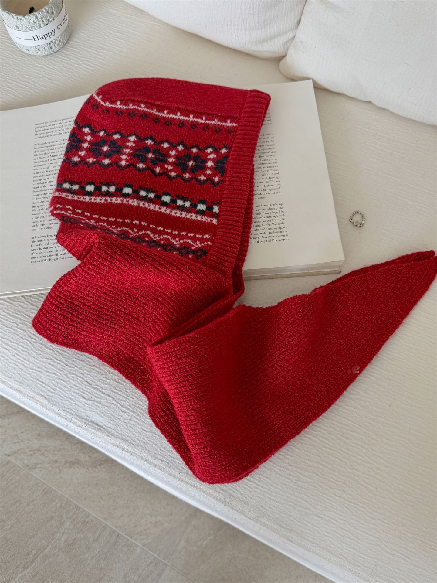 フェア島風毛糸帽子女子秋冬レトロ百合大頭囲保温ニット帽子顔小耳保護帽子