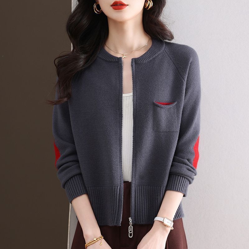 Spring autumn cardigan with a round collar