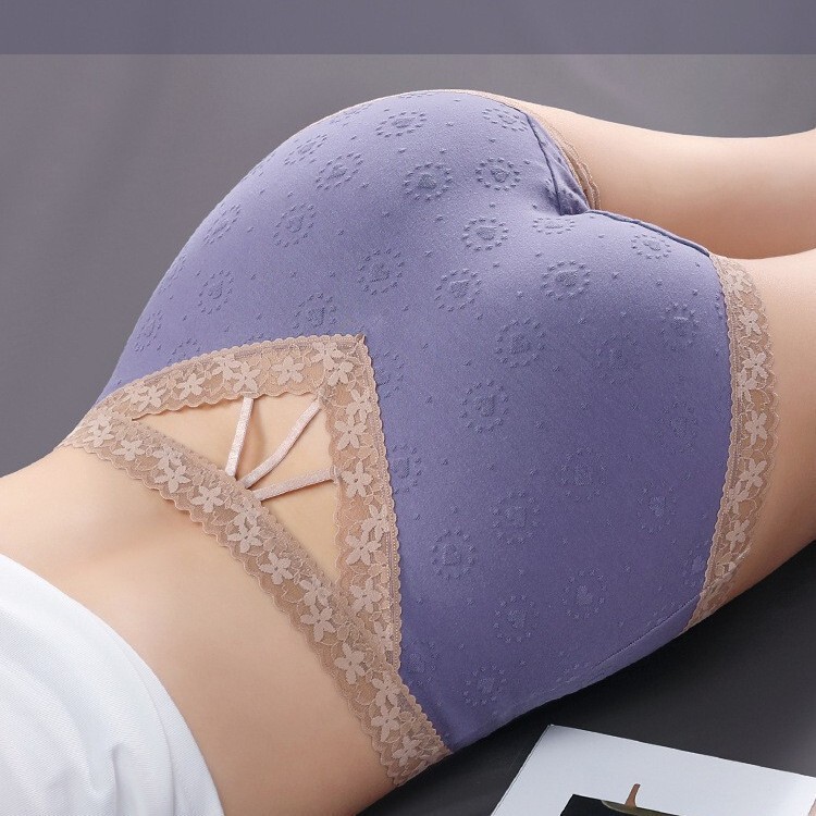 Fashionable New Large Size Triangle Shorts with Hollow Design, Sexy Tummy Control, Butt-Lifting, Pure Cotton High-Waisted Panties for Women, Full Cotton Crotch, Antibacterial