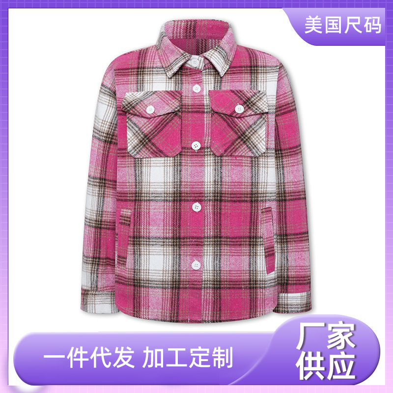 Us Size Export Boys' and Girls' Flannel Plaid Shirts, Large Size, Cross-Border Amazon In-Stock, Fast Delivery