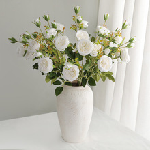 仿真6头奥斯丁玫瑰塑料假花 婚礼堂布置仿真假花白色玫瑰花束道具