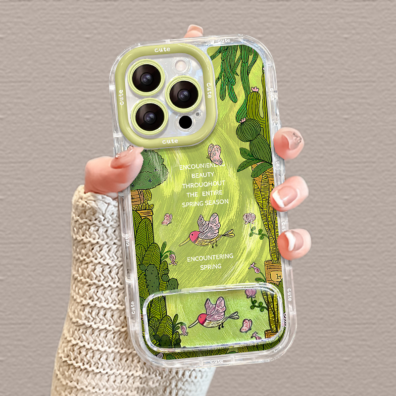Butterfly Bird Mirror Holder Suitable for Apple 16 Mobile Phone Case 13Promax Feather Yarn Pattern 15 High-End Sense 14 All-Inclusive