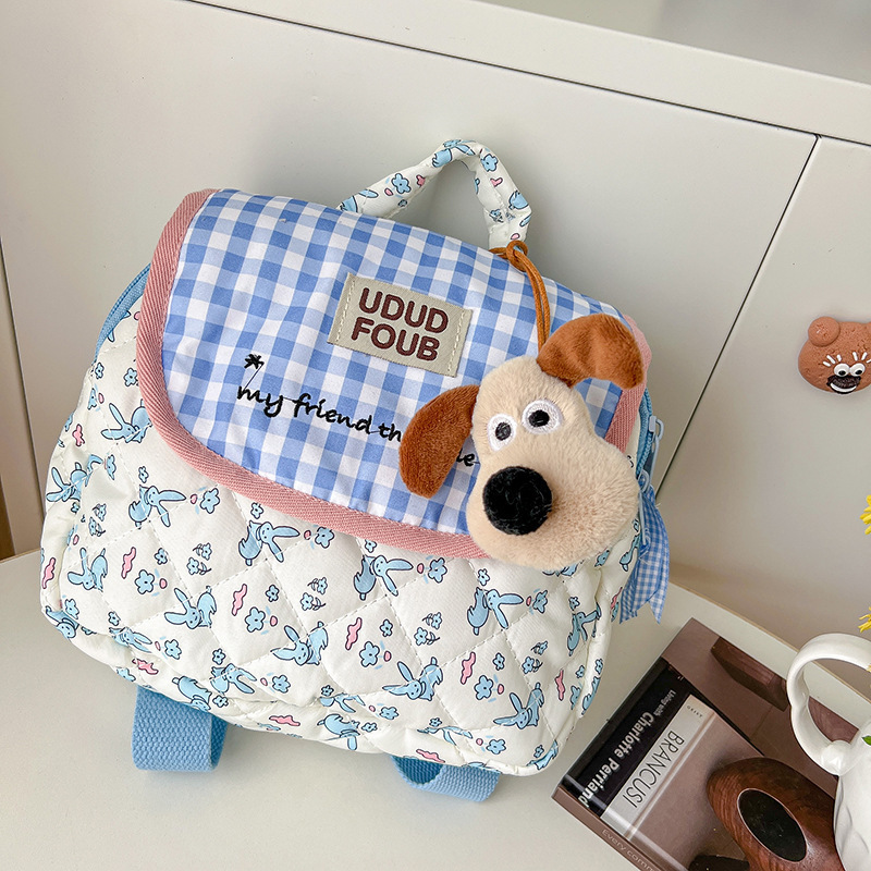 Mochila cosida coreana otoño e invierno nuevo estilo bordado a cuadros mochila pequeña para niñas fuera de la calle mochila de algodón para padres e hijos bolsa de mamá