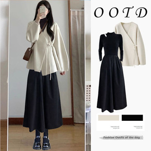 in stock 2024 Fall/Winter New High-end Knitted Jacket Slim Long dress Two-piece Set
