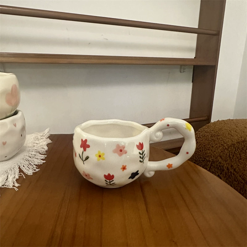 hand-painted ceramic coffee cup, francе retro из стиля, 300 мл, неравномерный милый дизайн