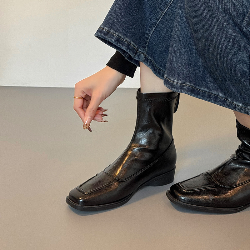 Sheepskin In Stock Now Chunky Heel Short Women Autumn Winter 2025 New Leather High Heels Martin Slim Boots_voghion.com