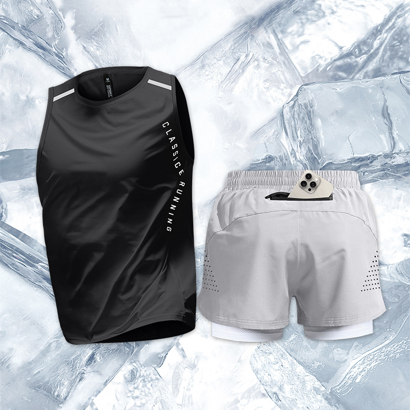 Running Quick Seak Set hombre chaleco deportivo de verano pantalones cortos equipos de maratón profesionales de entrenamiento de pista y campo ropa de fitness