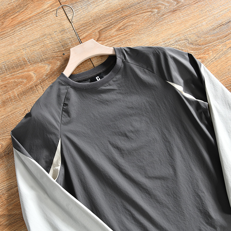 Men's Clothing mountain casual autumn new men's outdoor sports high end color matching quick drying stretch long sleeved T shirt_voghion.com