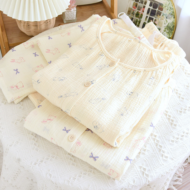Pure Cotton Crepe Moon Suit Spring and Autumn Summer Thin Postpartum Pregnant Women's Nursing Suit Pajamas Maternal Feeding Plus Fat Pure Cotton Crepe Moon Suit Spring and Autumn Summer Thin Postpartum Pregnant Women's Nursing Suit Pajamas Maternal Feeding Plus Fat