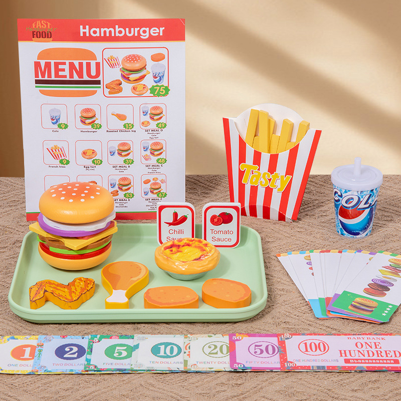 Juegos caseros de hamburguesas inteligentes para niños de educación temprana ejercicios de acertijos de mano y ojo para bebés Juguetes de madera