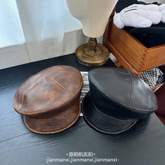 美拉德平顶四瓣时髦高级英伦复古棕色贝雷帽男女显脸小潮流八角帽