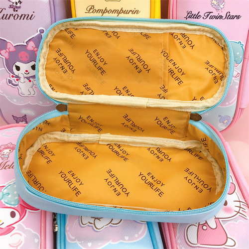 Cartoon double zipper PU stationery box for primary and secondary school students large capacity pencil bag Kurumi small white PC dog cloud pencil bag