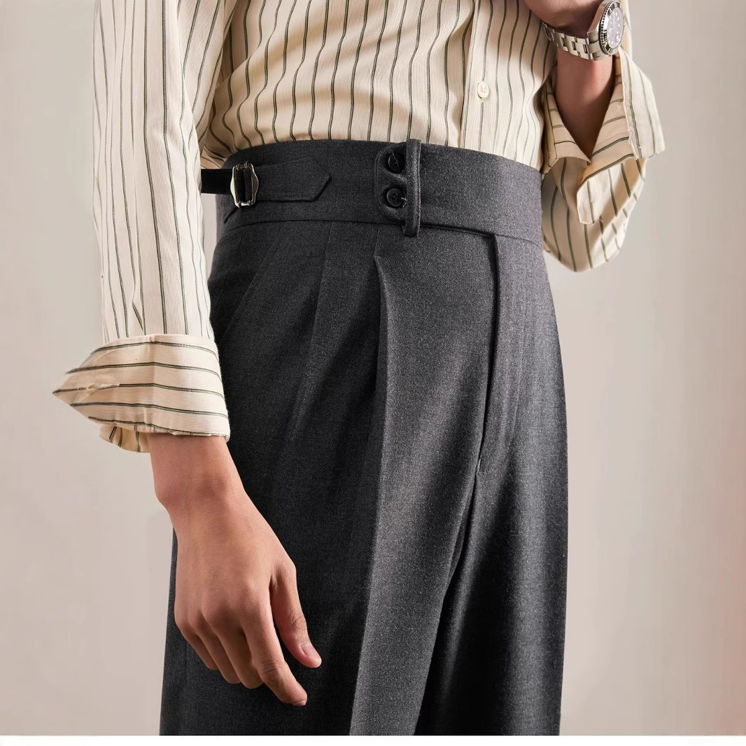 Spring Italian Naples Casual Pants Men's Paris Button Adjustment Business Dress Gentleman Straight Suit Pants