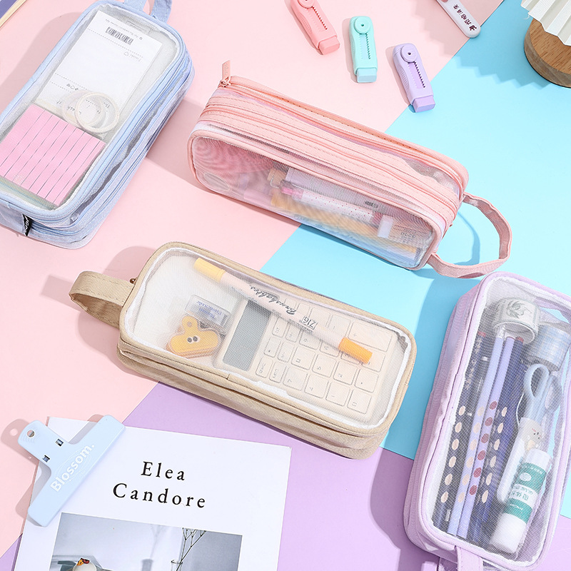 Bolsa de lápices de malla, bolsa de papelería para estudiantes de gran capacidad, caja de lápices de estilo ins simple, caja de lápices transparente para exámenes de alto valor