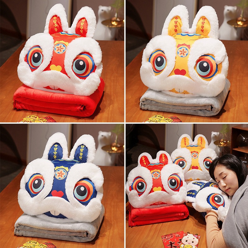 Guochao conejo almohada edredón de doble uso mascota Oficina siesta almohada manta tres en uno sofá cojín