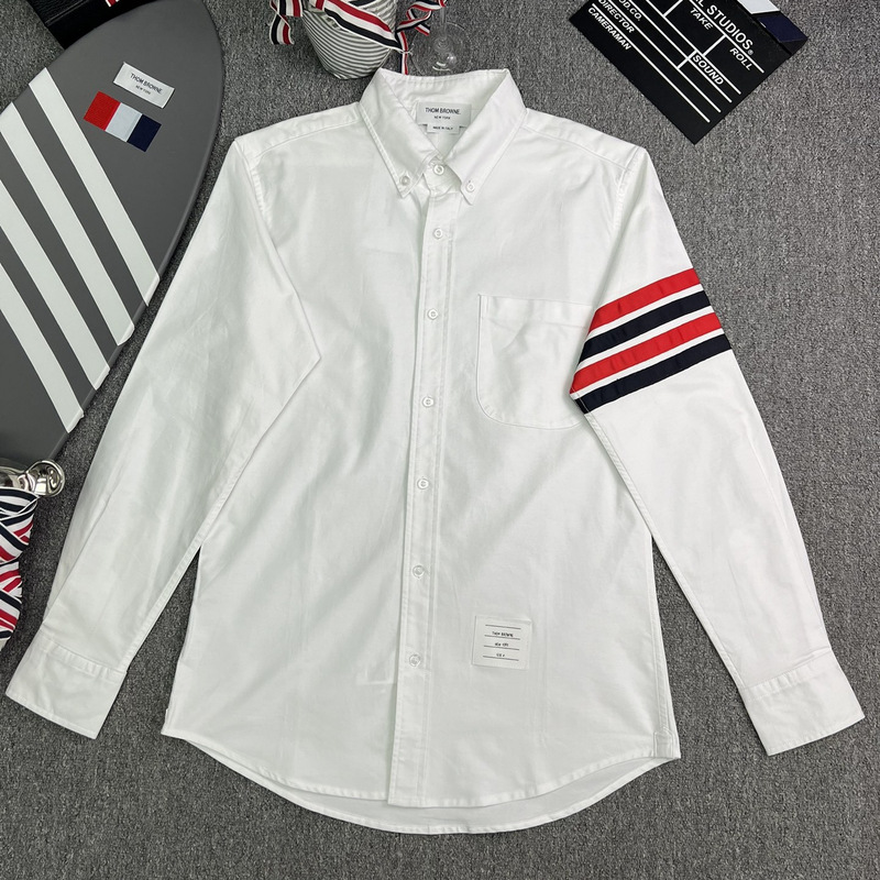 Factory Store High-Quality New Spring and Autumn Red, White, and Blue Four-Stripe Long-Sleeve Pointed Collar Versatile Shirt