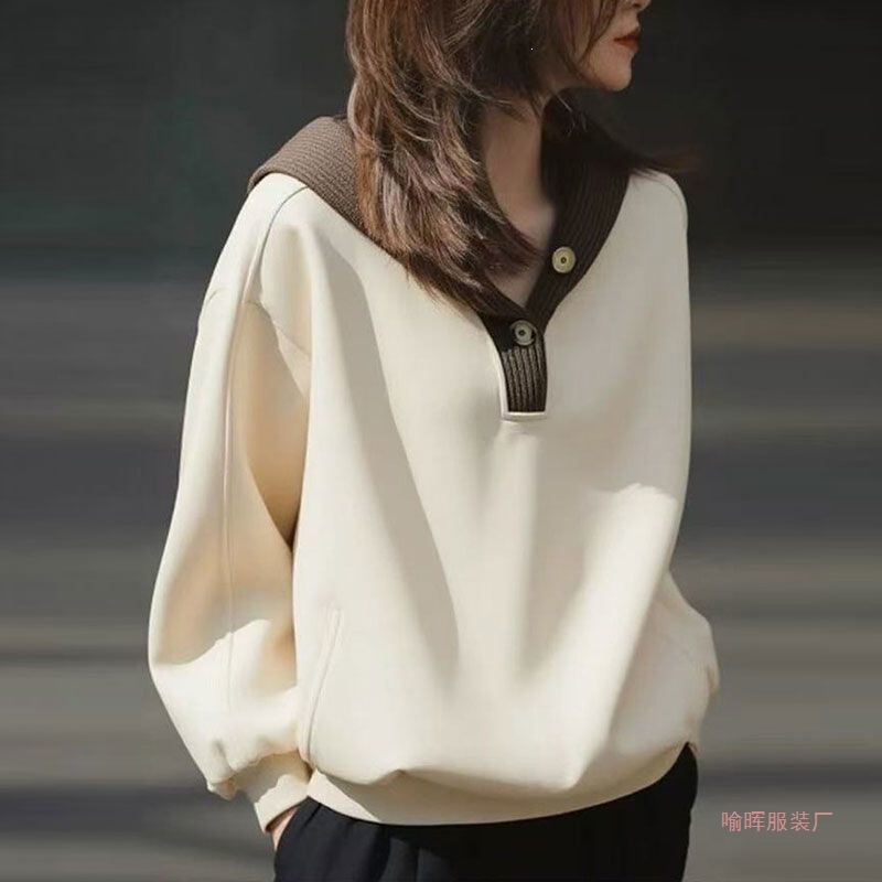 Casual Style Hooded Sweatshirt for Women 2026 Early Spring New Fashion Trendy Youthful Loose Fit Slimming Color-Blocking Versatile Top