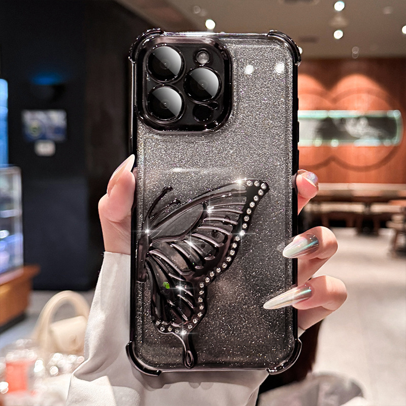 立体镶钻蝴蝶支架适用iPhone17Pro手机壳苹果16电镀TPU气囊防摔15|undefined