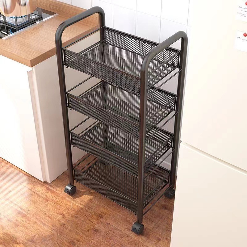 Estante de almacenamiento de cocina estante de almacenamiento móvil multicapa doméstico carro pequeño estante de cesta de verduras multifuncional