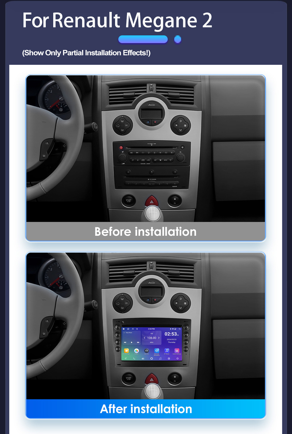Applicable to 7inch Renault Megane Ii 2002-2009 Android Mp5 Bluetooth Car Navigation All-In-One Device Carplay