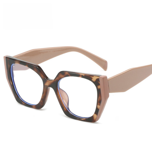 Cat-eye fluorescent green polygonal flat glasses, trendy European and American internet celebrity mixed-color eyeglass frames with contrasting colors, suitable for prescription glasses.