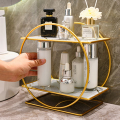 Double-layer storage shelf, large capacity, cosmetic and skincare desk organizer, iron bathroom toiletries storage rack