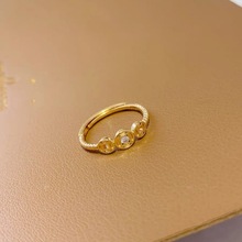 铜钱钱币戒指女2024新款气质简约百搭微镶锆石小众设计开口指环