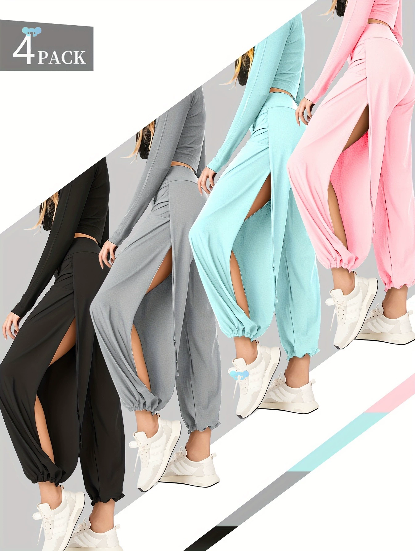 4 шт. женские эластичные джоггеры с высокой талией и разрезами на бедрах