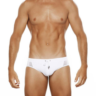 UXH pure white sexy side mesh stitching translucent sexy men's triangle swimming trunks beach leisure triangle