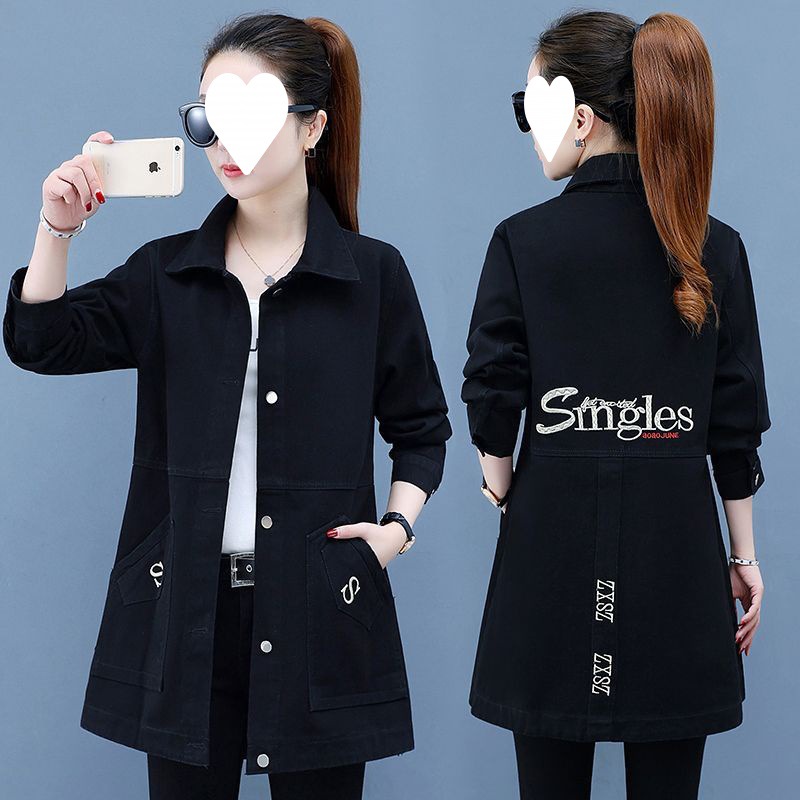 9307 # 수 놓은 중간 길이 [블랙]]