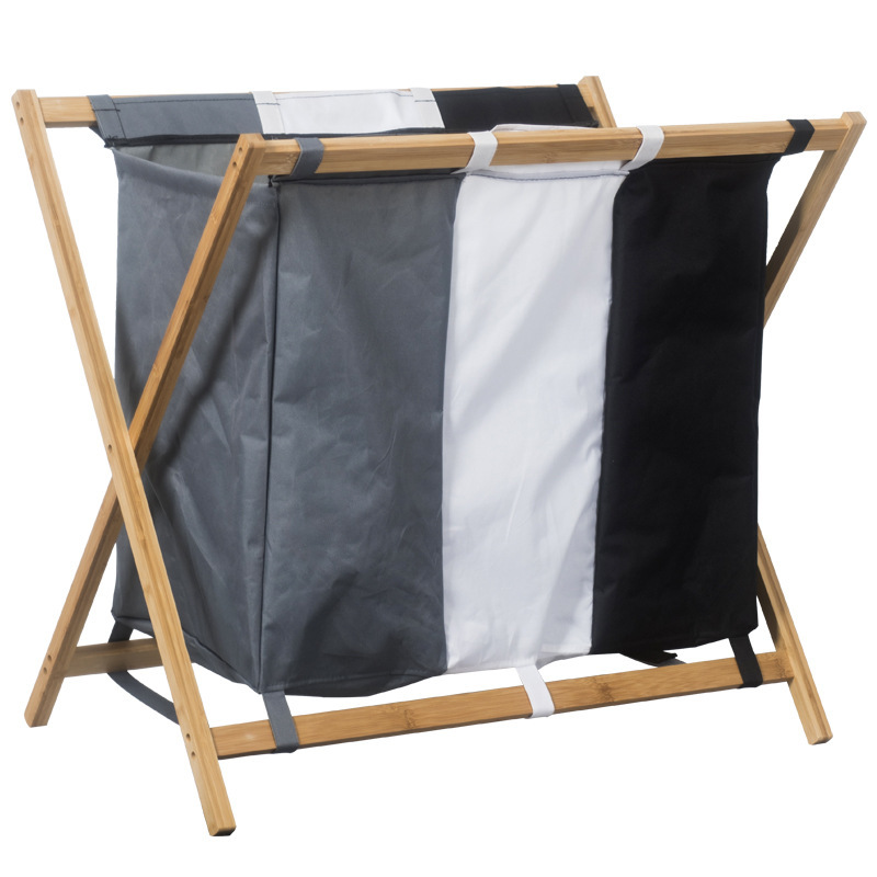 Cesta de lavandería plegable hogar ropa sucia cesta de almacenamiento de tela de bambú ropa compartimiento clasificación de almacenamiento cesta de lavandería